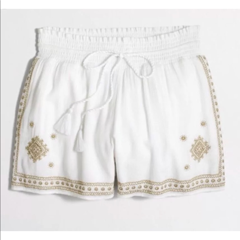 J.crew Pull on White w/ Gold Embroidered Shorts